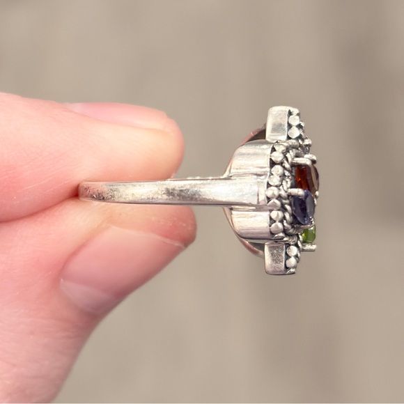 Vintage Silver Hamsa Gemstone Ring, Milgrain Sterling, Rainbow Gem, Size 6.25 - Picture 17 of 17